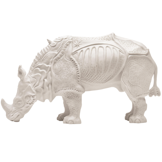 Ludwigsburger Porzellanfigur, Biskuitporzellan des Dürer-Rhinocerus aus der Porzellan-Manufaktur Ludwigsburg 
